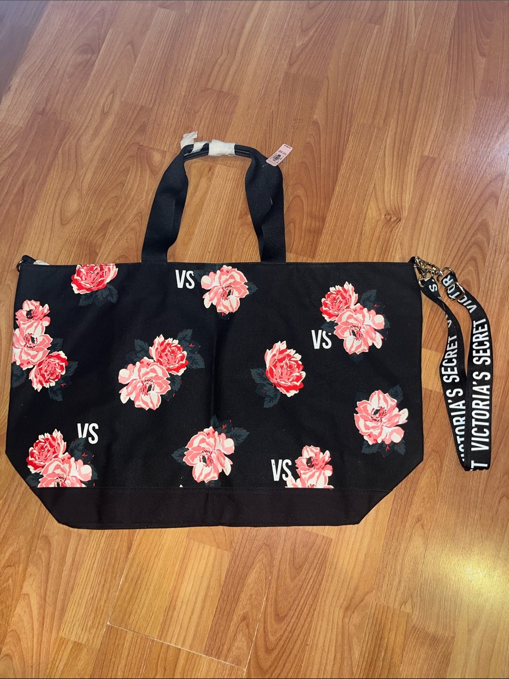 Victoria's Secret Black Tote with Pink Floral Print